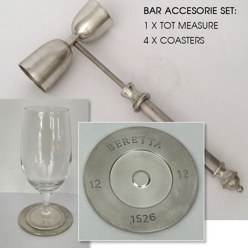 Bar Accessories Set – French Tot Measure & 4 Beretta Coasters