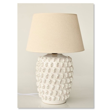 White Ceramic Knob Lamp – Beige Shade