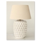 White Ceramic Knob Lamp – Beige Shade