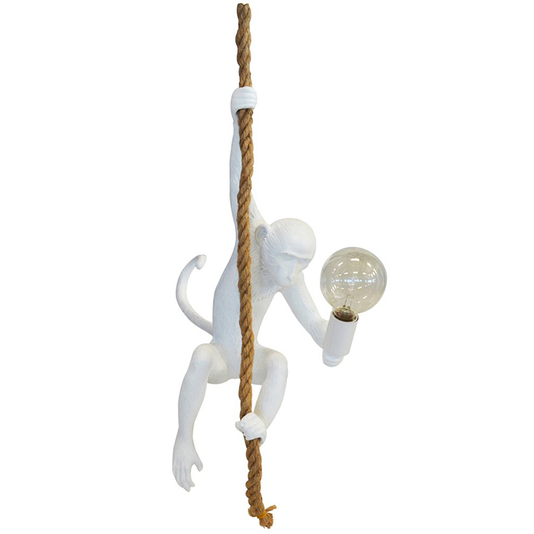 Resin Monkey on Rope White 58cm