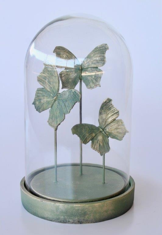 Green Butterflies in Glass Dome – 26×16 cm