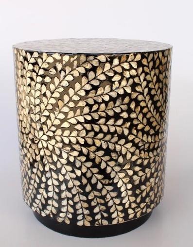 Black & Silver Leaf Capiz Garden Stool – 45×40 cm