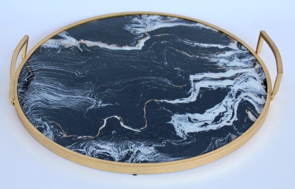 Set of 2 Black & White Marbled Trays 8x57cm