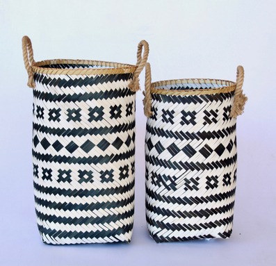 Set of 2 Black & White Tribal Baskets