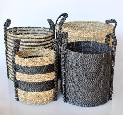 Set of 4 Black & Natural Baskets 39x39cm
