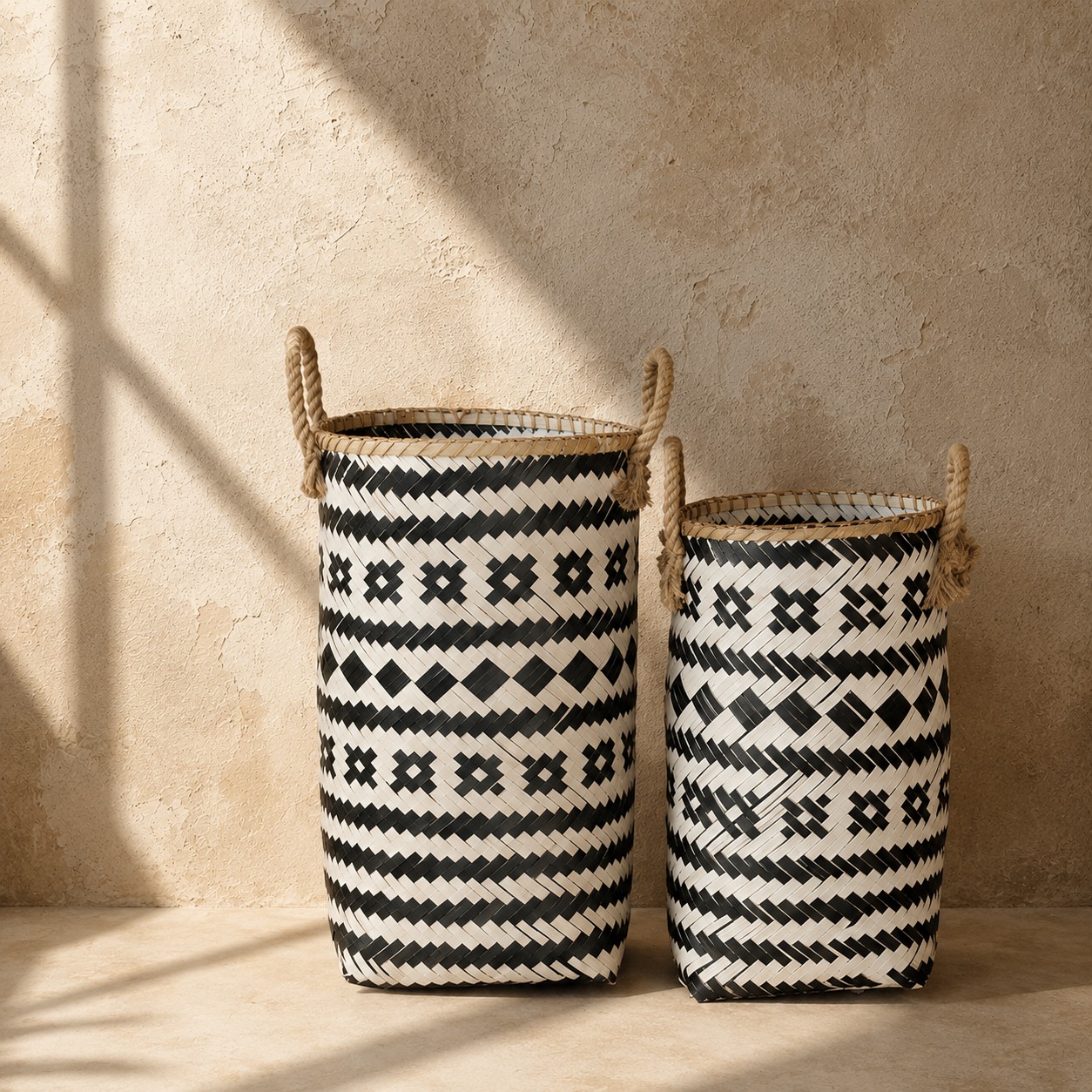 Set of 2 Black & White Tribal Baskets