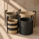 Set of 4 Black & Natural Baskets 39x39cm