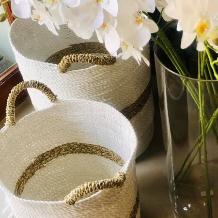 Set of 3 Natural & White Baskets 40x40cm