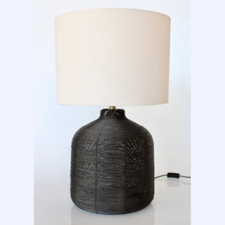 Black Cane Lamp Base with Beige Shade – 71×43 cm