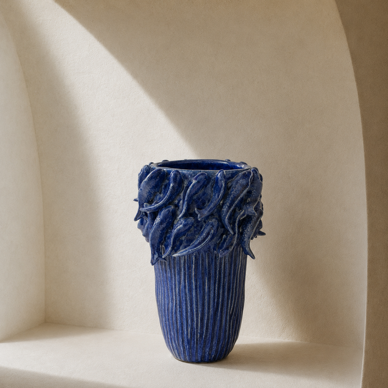 Tall Blue Fish Ceramic Vase 41x24cm