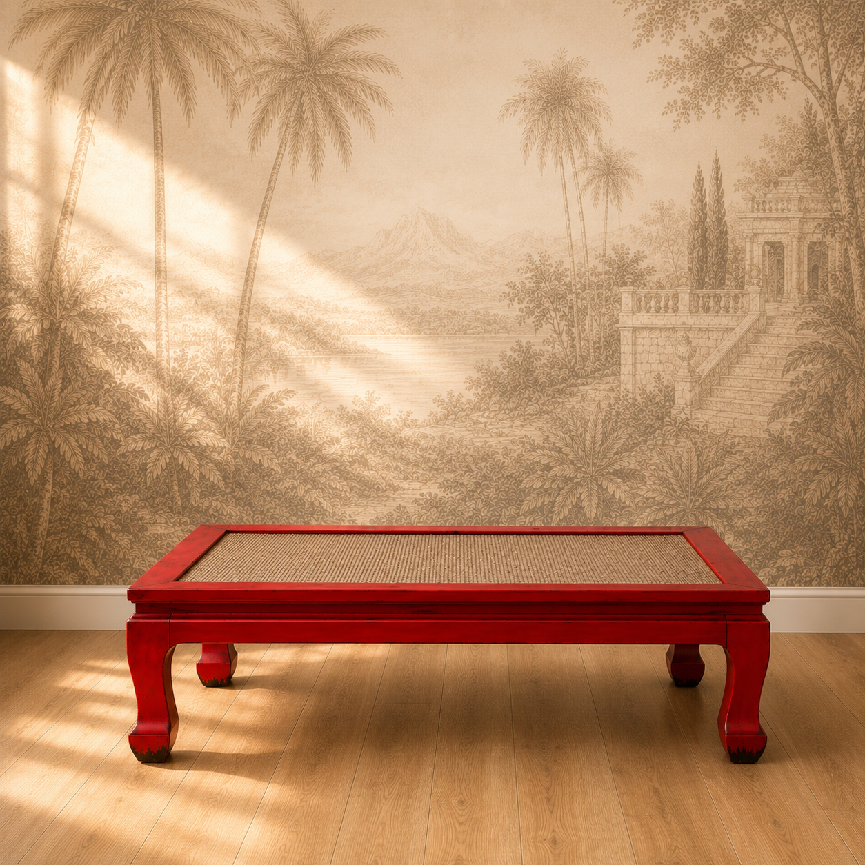 Red Lacquer Coffee Table | Cane Top