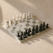 Large Green & Grey Marble Chess Set 36x36cm
