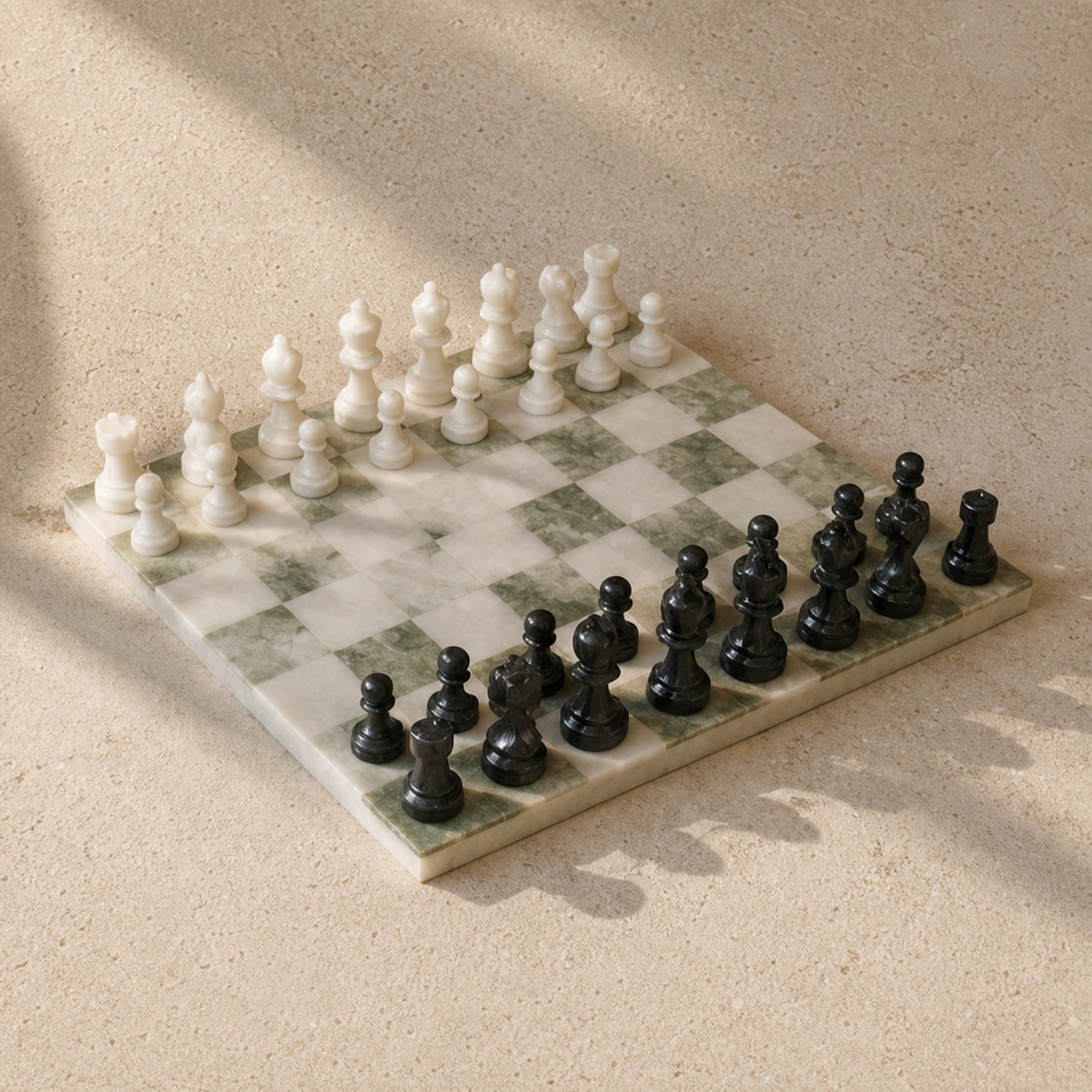 Large Green & Grey Marble Chess Set 36x36cm