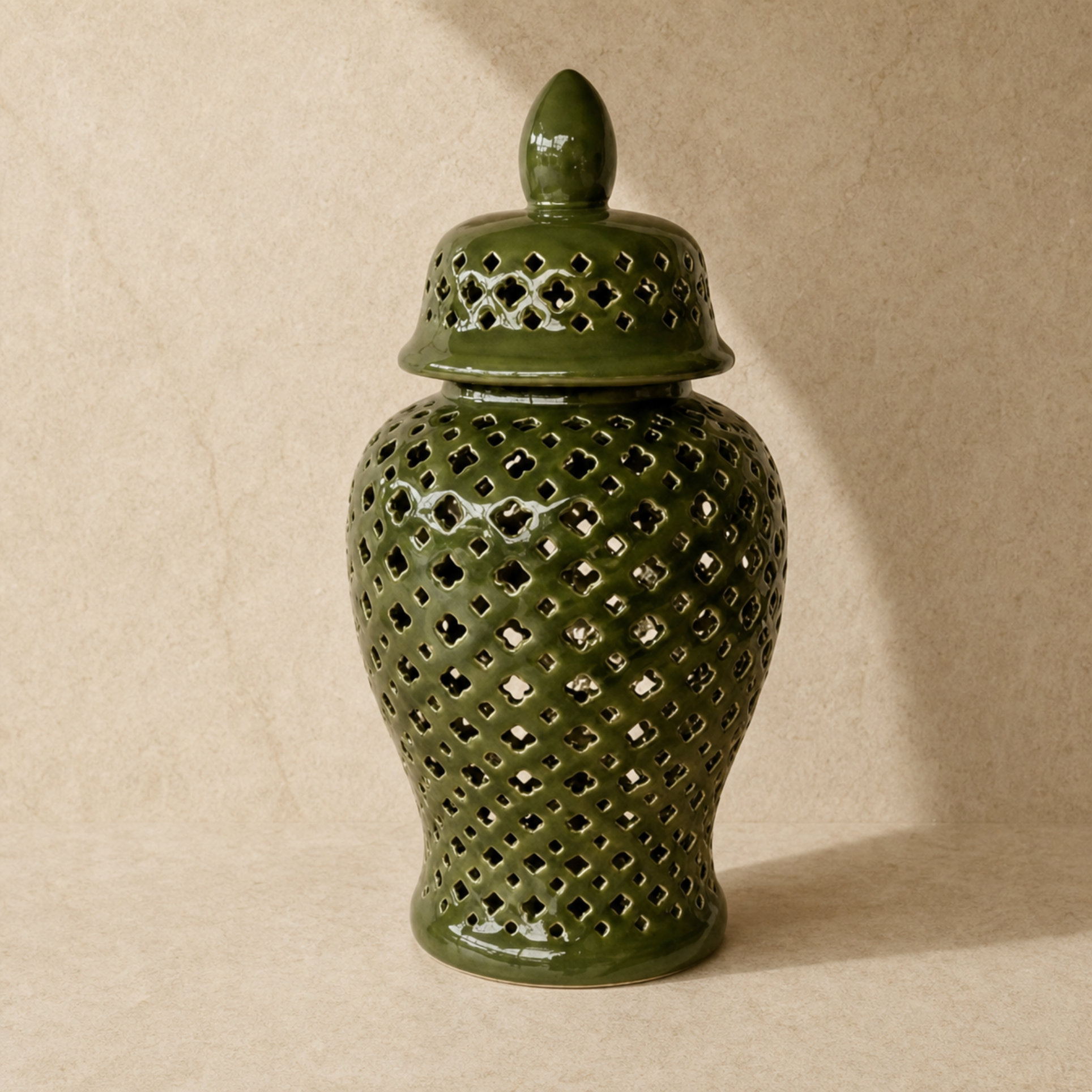 Extra Large Green Cutout Ginger Jar 64x31cm