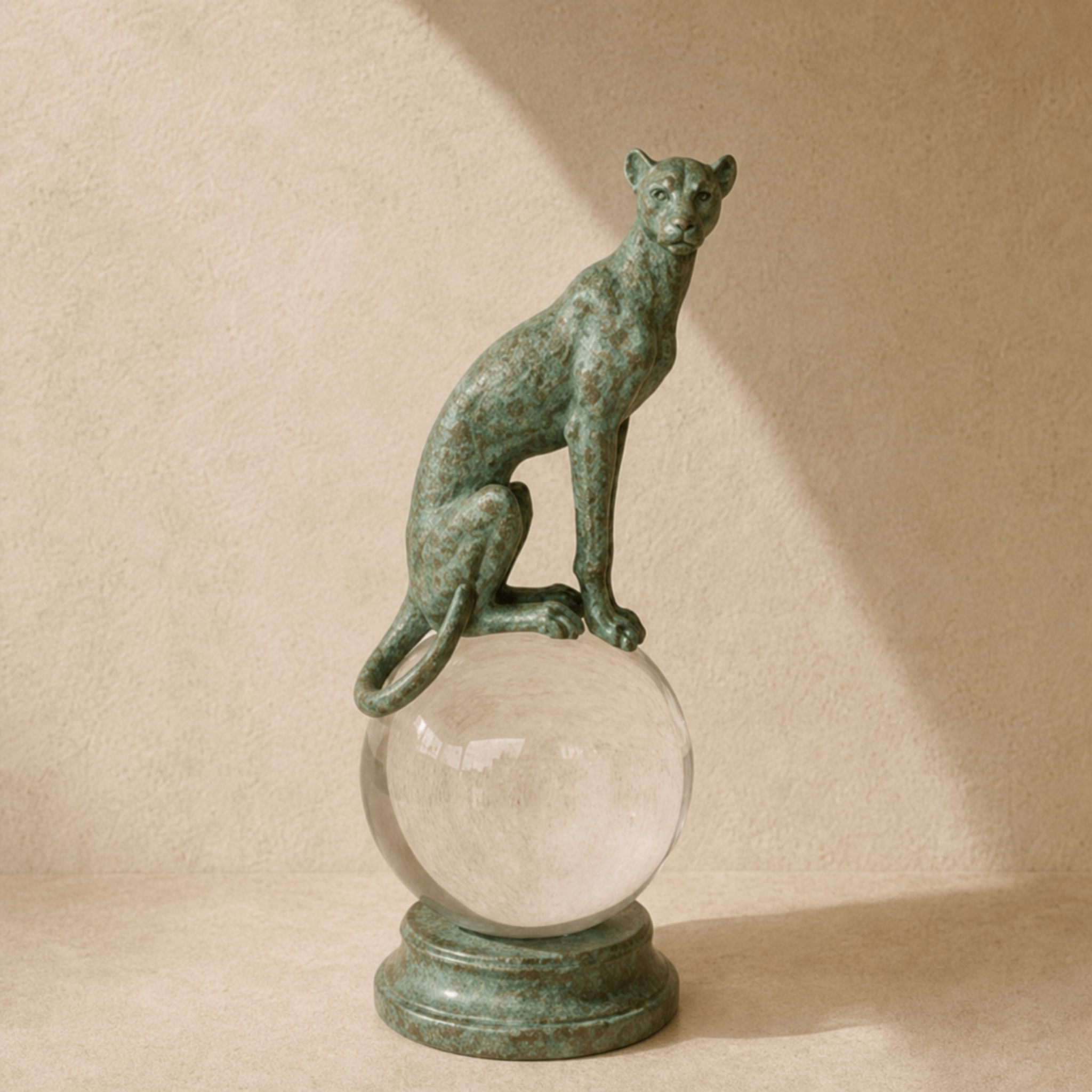 Green Leopard Statue on Crystal Ball 28x12.5cm