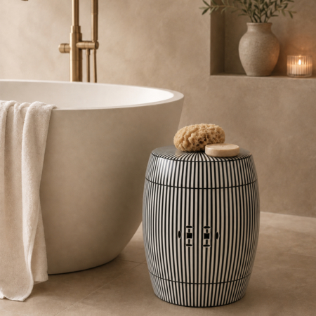 Black & White Stripe Ceramic Garden Stool