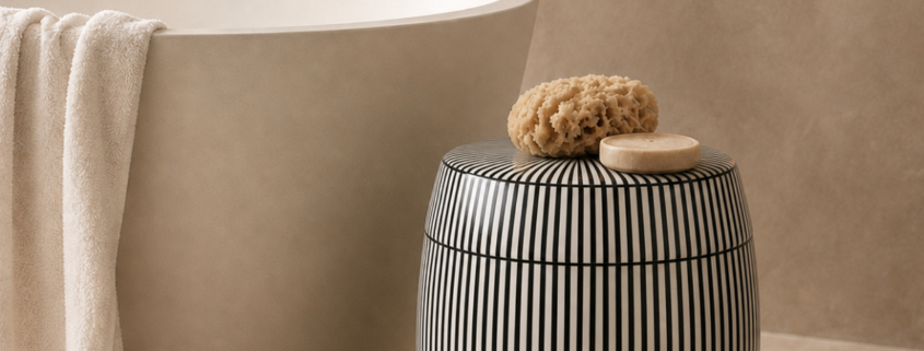 Black & White Stripe Ceramic Garden Stool