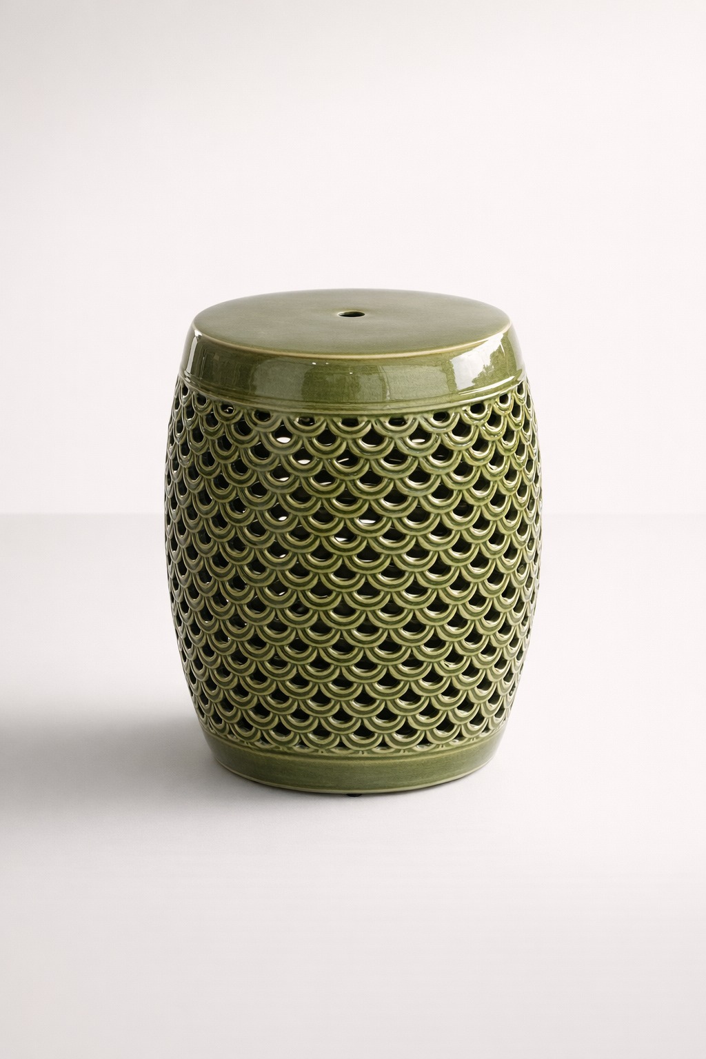 Dark Green Cut-Out Ceramic Garden Stool