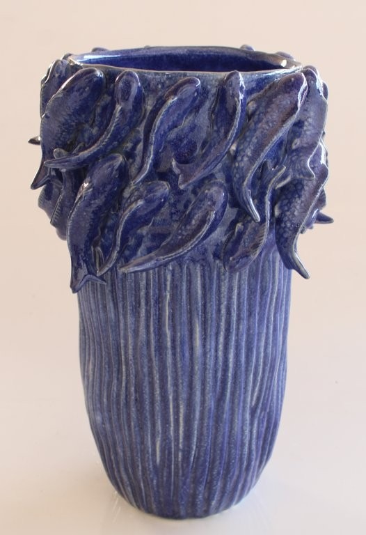 Tall Blue Fish Ceramic Vase 41x24cm