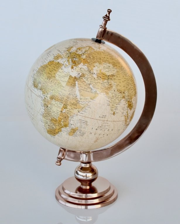 Large Brass World Globe on Stand 51x33cm