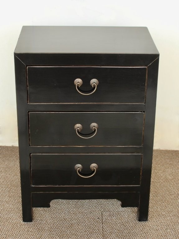 Black 3-Drawer Bedside Table