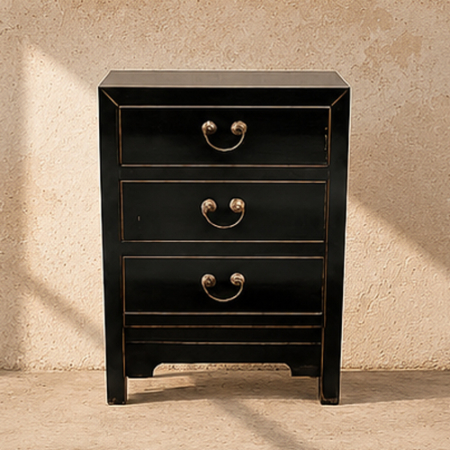 Black 3-Drawer Bedside Table
