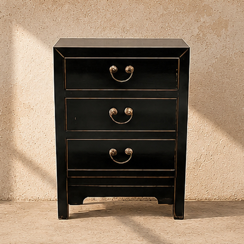Black 3-Drawer Bedside Table