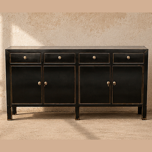 Black 4-Door 4-Drawer Buffet Cupboard
