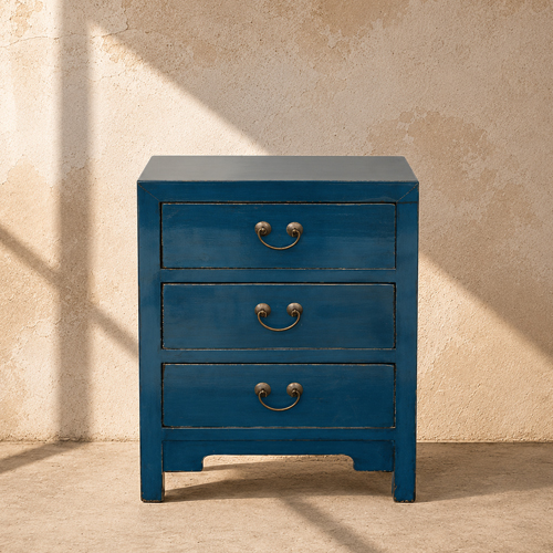 Blue 3-Drawer Bedside Table
