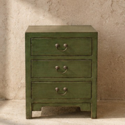 Green 3-Drawer Bedside Table 71x50x35cm