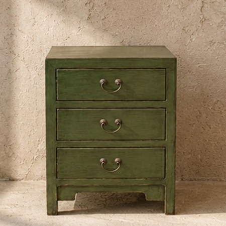 Green 3-Drawer Bedside Table 71x50x35cm