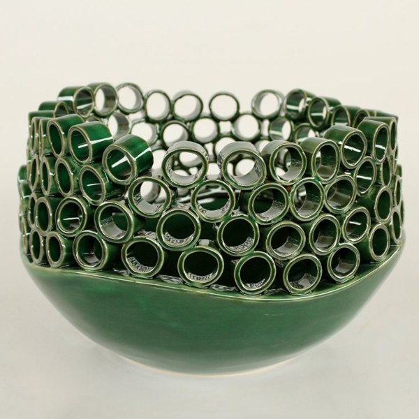 Dark Green Holey Ceramic Bowl 18x26cm