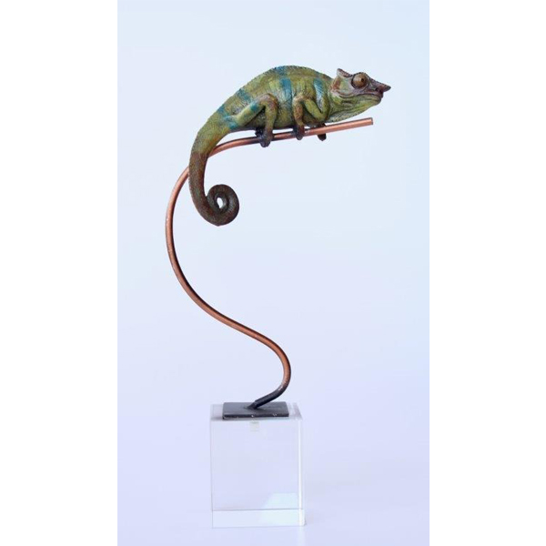 Blue & Green Chameleon Statue on Crystal Base 34x15x7cm