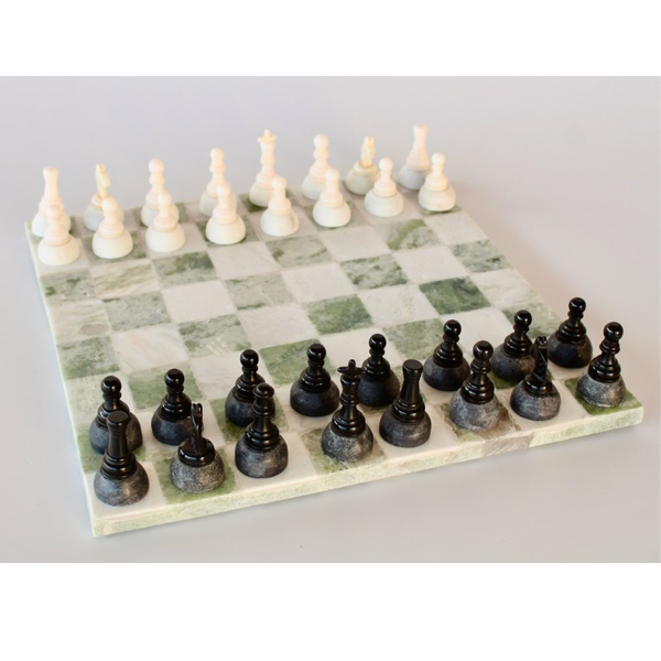 Large Green & Grey Marble Chess Set 36x36cm
