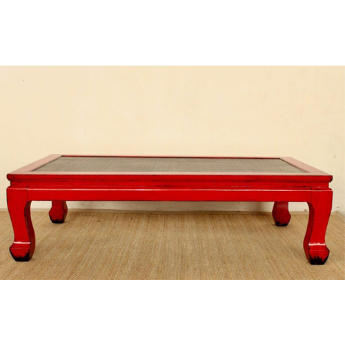 Red Lacquer Coffee Table | Cane Top