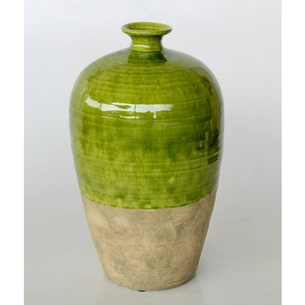 Large Green & Natural Glazed Jar 45x25cm