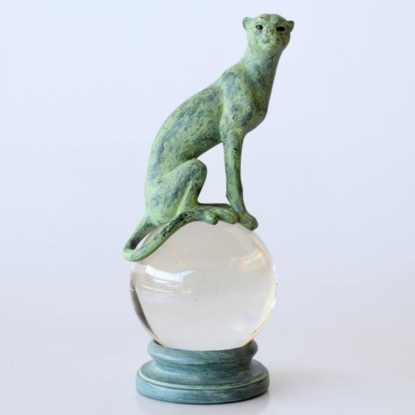 Green Leopard Statue on Crystal Ball 28x12.5cm